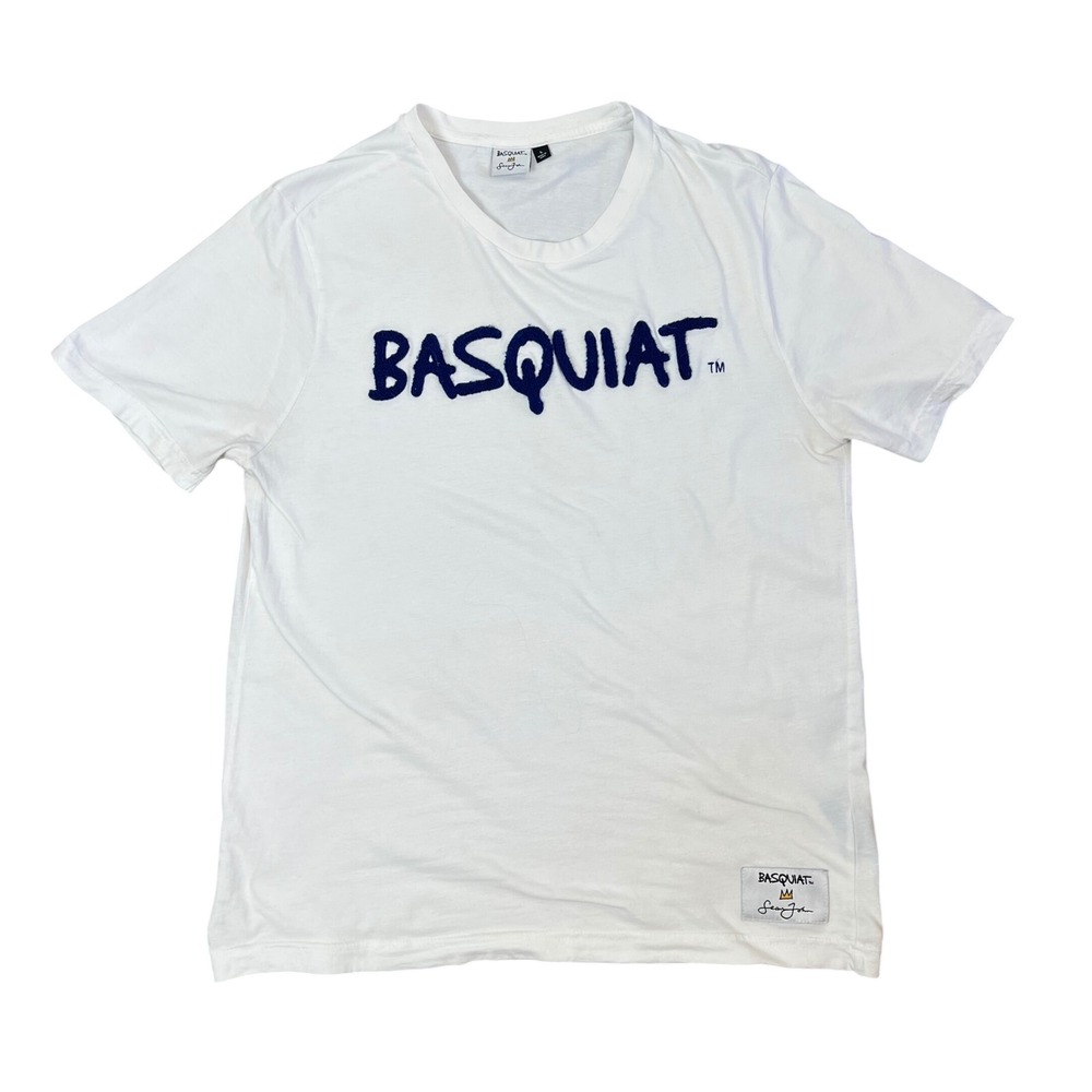 Sean John Basquiat White Chenille Logo T-Shirt Mens Large RN123475 Art Collab